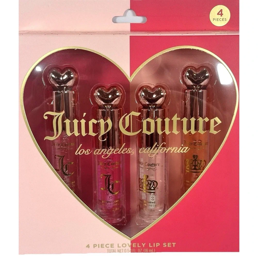 Juicy Couture Lip Oil Set 4 Pc Cherry Raspberry Rose Strawberry Heart Gift NWT